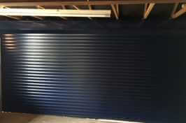 blue roller garage door from inside
